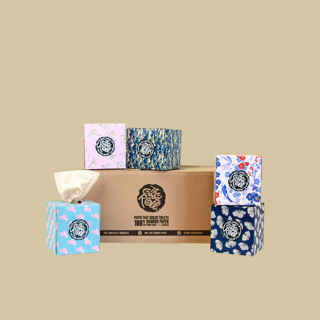 The Happy Tissue – Set van 6 Bamboe Tissueboxen | 3-laags | 60 vellen per box