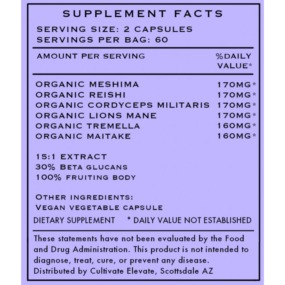 Cultivate Elevate - Organic 6mix Mushroom Capsules