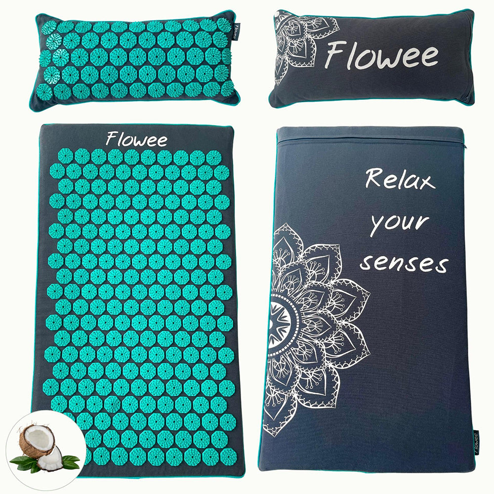 Flowee Spijkermat met kussen Shakti - Zeegroen