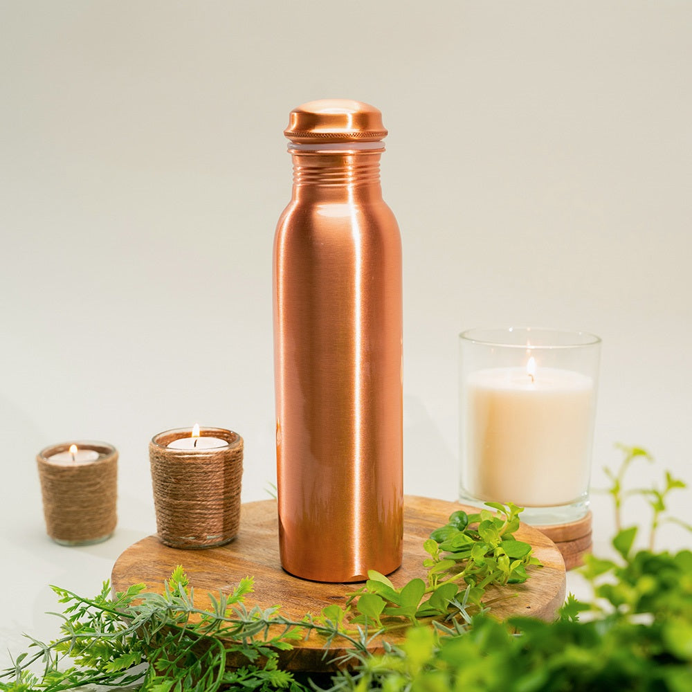 Koperen waterfles gepolijst 950 ml (luxe zware uitvoering)