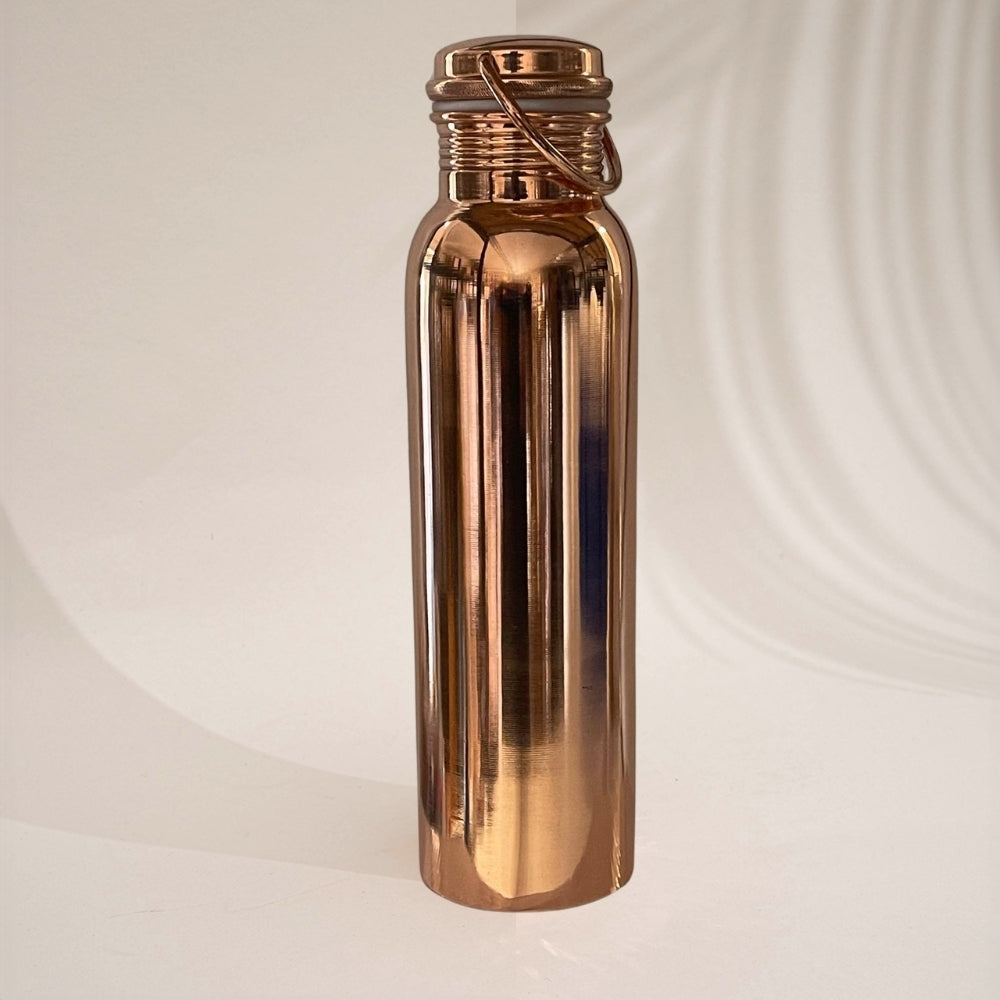 Koperen waterfles gepolijst met handgreep 950 ml (luxe zware uitvoering)