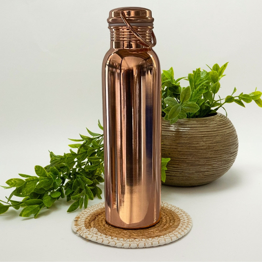 Koperen waterfles gepolijst met handgreep 950 ml (luxe zware uitvoering)